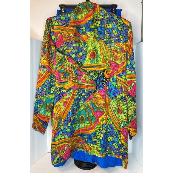 vintage 80s DIANE FREIS  blouse & pleated bold LOTUS print skirt , 100% Silk - Picture 10 of 16